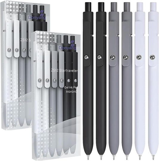12PCS Gel Pens Black Ink Fine Point Pens With Smooth Writing, School Office Supplies, Anniversary Birthday Gifts for Men Women, Quick Dry Pens For Journaling, Nurse Aesthetic Pen (Black Gray White)