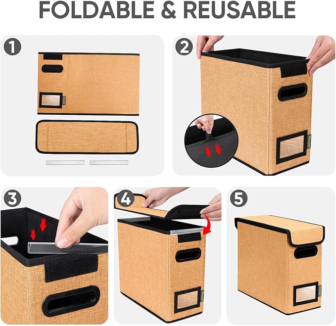 BALEINE File Organizer Box with Lid, Collapsible File Folder Organizer with Plastic Slide, Hanging File Folder Box for Office Document Storage (1 Pack, Orange, S)