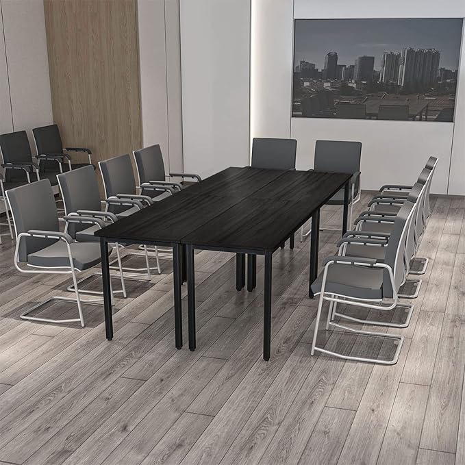 Bonzy Home Conference Tables 9ft Office Computer Desk for Meeting Room Study Writing Printer Podcast Table for 4-8 People Modern Black 2PCS 110.2"x23.6"x29.5"
