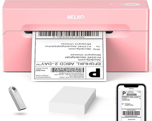 Nelko Bluetooth Thermal Shipping Label Printer, Wireless 4x6 Shipping Label Printer for Small Business, Support Android, iPhone and Windows, Widely Used for Amazon, Ebay, Shopify, USPS(Pink)
