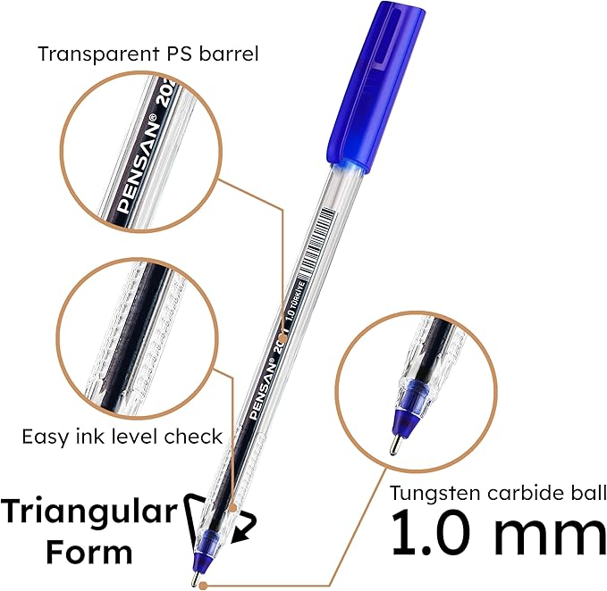 Blue Ballpoint Pens,1.0 mm Medium Point, Blue Pens, Ergonomic Triangle Grip, Smooth Writing, 150-Count Pack of Bulk Pens