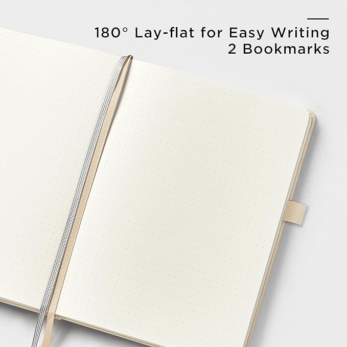 &And Per Se Dotted Journal Notebook, A5 Hardcover Leather Bullet Dotted Journal, 160 Pages 100 gsm Thick Dotted Paper，3 Stickers Included for Women Men, Work Office or School - 5.7'' x 8.3'' (Light