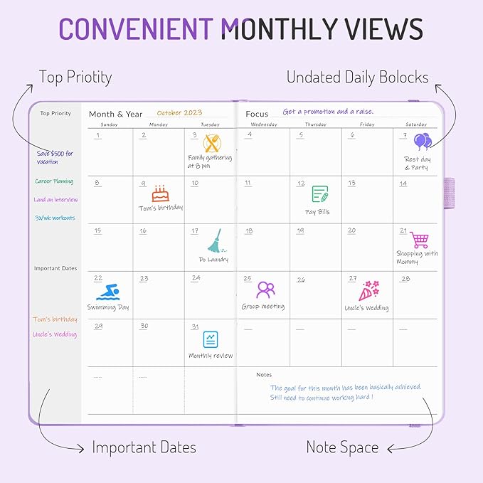 Undated Weekly Planner for 2025, Forvencer Simplified Weekly & Monthly Calendar Planner, Cute Daily Organizer Notebook, Agenda Journal to Track Goals & Tasks, Start Anytime, A5 Size, Teal Marble