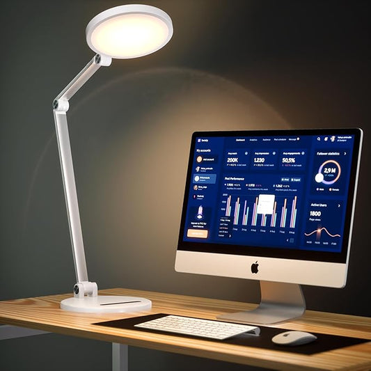 LED Desk Lamp for Home Office, Eye-Caring Desk Light for Video Call, Dimmable 3 Color Temperature 10 Brightness Computer Light, Led Desk Light, Memory & Timer Func, Adjustable Flexible Swing Arm