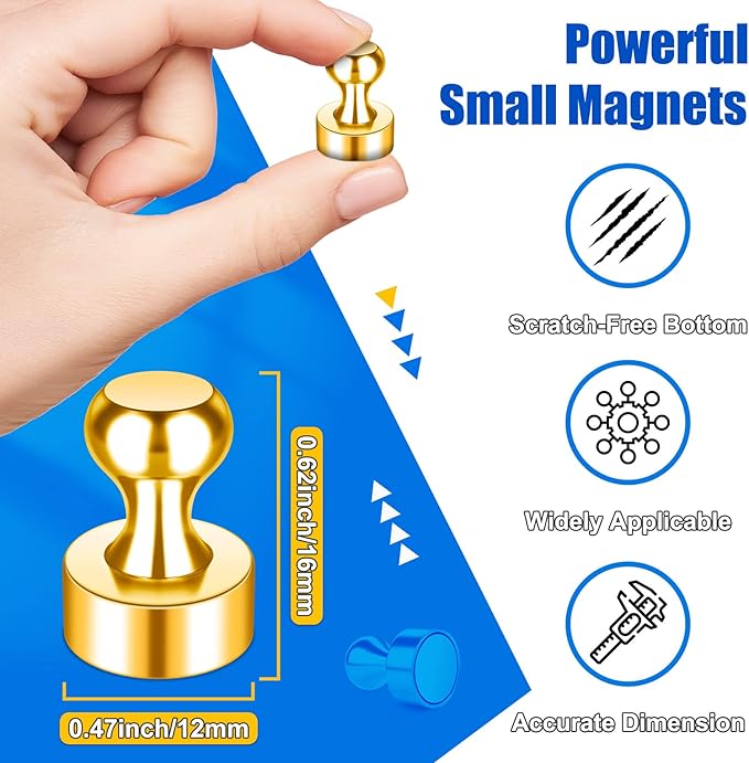 Magnetic Push Pins, Small Cute Fridge Magnets, Gold Strong Magnets for Whiteboard, Magnetic Clips for Refrigerator, Locker, Office Accessories, Kitchen Accessories, Pack of 120