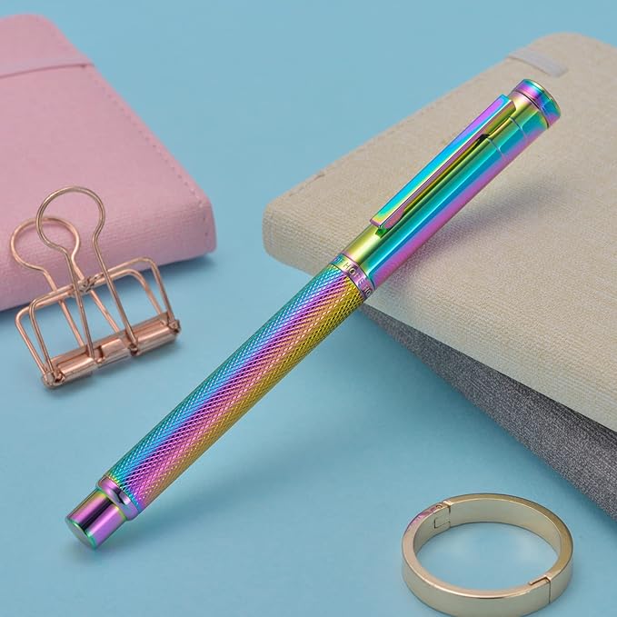 Asvine Hongdian Forest Fountain Pen Fine Nib Rainbow Color with Converter and Metal Pen Box Set