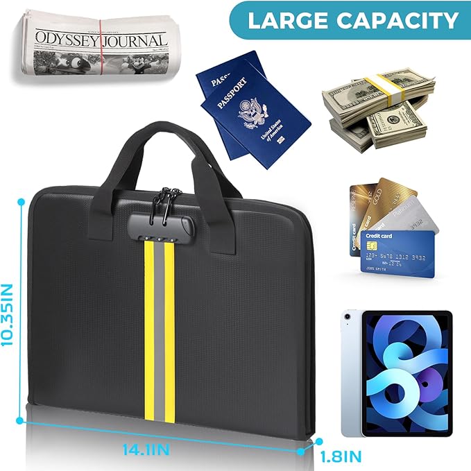 Accordion File Organizer with Combination Lock,Fireproof Expanding File Folder with Multi Pockets,13 Pockets Document Organizer with Handle & Labels,Portable Home Travel Safe Storage Letter A4 Files