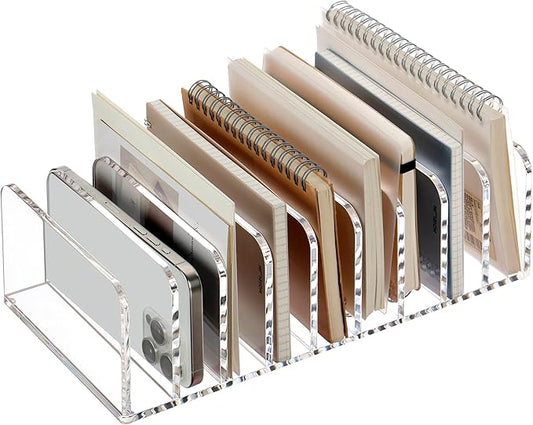 SANRUI Clear Desk Mail Organizer, 9 Compartments Acrylic Office Document Sorter File Storage Holders, Multifunction Letter Folder Racks Holders for Office,Home, School Desktop Organization