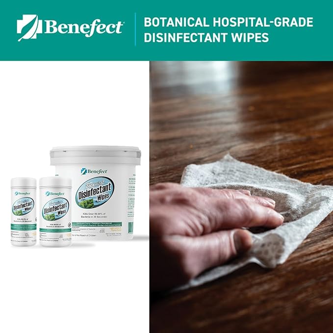 Benefect Botanical Disinfectant Wipes – 1,500 Sanitizing Wipes. 6 Pack of 250 Wipes Per Unit - High Traffic - Gym Wipes, Schools and Food Safe Cleaning (250, 6)