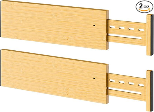Bamboo Drawer Dividers 4" High, 16.5-22" Adjustable Drawer Organizers for Clothes,Expandable Dresser Separators in Bedroom/Kitchen/Bathroom/Office Organization and Storage,2 Pack