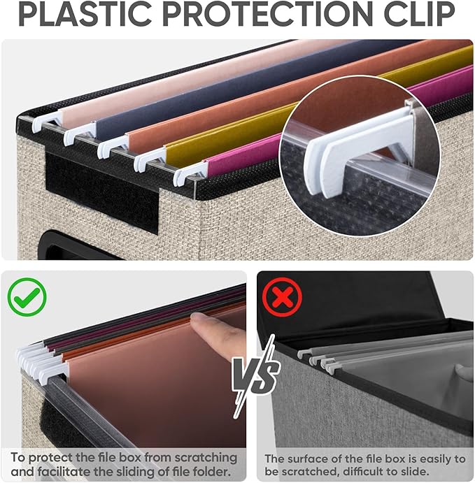 BALEINE File Organizer Box with Lid, Collapsible File Folder Organizer with Plastic Slide, Hanging File Folder Box for Office Document Storage (1 Pack, Beige, S)