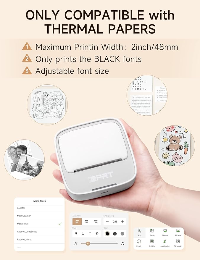 iDPRT Portable Sticker Maker Machine with 1 Roll Sticker Paper, Mini Printer Efficiently and Quickly, Thermal Printer for Study Notes, Pictures, DIY, Label, Free App with Multiple Templates, Grey