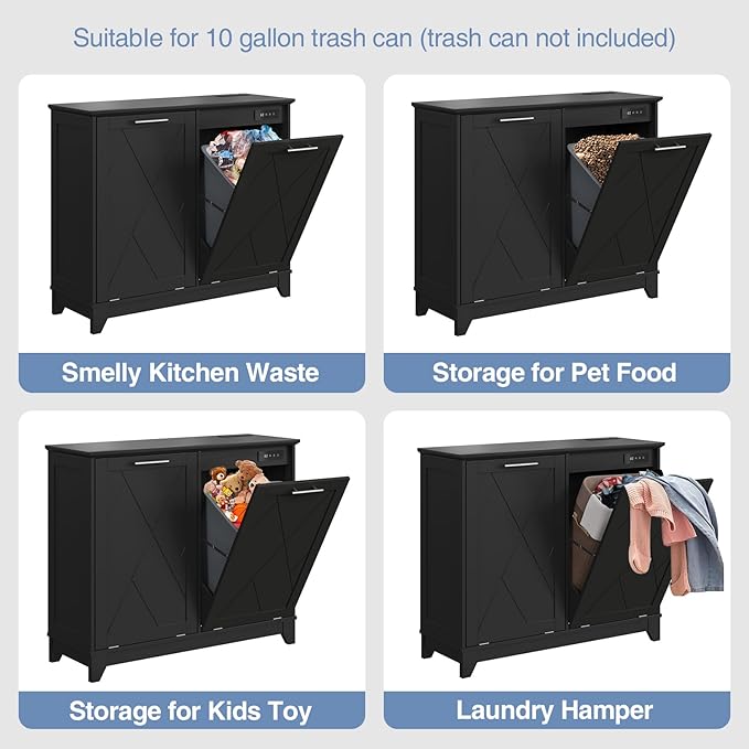 20 Gallon Tilt Out Trash Cabinet, Kitchen Trash Can Cabinet w/Negative ion and deodorizing Function, Dog Proof Garbage Can Cabinet for Kitchen, Bathroom, Living Room, Black