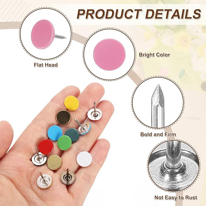 uxcell 100Pcs Upholstery Tacks, 11mmx13mm Flat Head Thumb Tack Decorative Furniture Nails Push Pins for Furniture Sofa Headboards, Pink