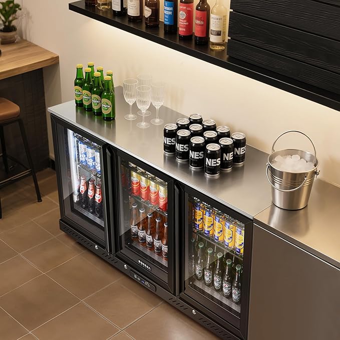 BODEGACOOLER Back Bar Cooler With 3 Glass Doors,Counter Height Beverage Refrigerator,12 Cu.Ft Commercial Display Bar Fridge with LED Lighting,21 inch Beverage Cooler for Beer,Soda Drinks,Wine