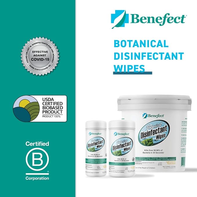 Benefect Botanical Disinfecting Wipes - (250 Wipe Count) Natural, No Residue - Antibacterial Disinfectant, Multi-Surface Cleaning and Sanitizing Wipes