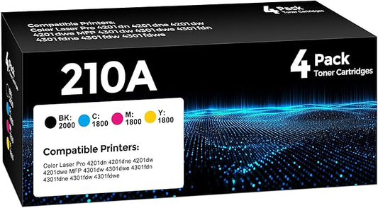 210A Toner Cartridge 4Pack Compatible with HP 210A 210X Toner Cartridge with 210A Toner Color Laser Jet Pro MFP 4301fdw 4201dw 4201dn 4301fdn 4301fdw 4301dw Printer (Black/Cyan/Magenta/Yellow)