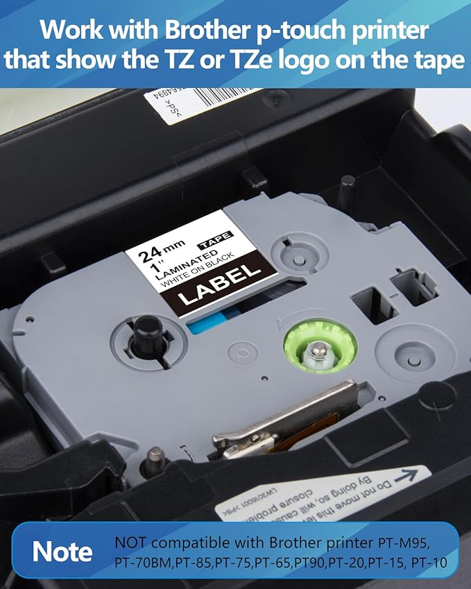 Weemay 3 Pack TZe355 24mm White on Black Laminated Label Tape Compatible with Brother Label Maker Tape TZe-355 TZe 355 TZ-355 TZ355 for PTouch PT-E500 PT-D600 PT-P750W PT-P900W Printer, 1 In x 26.2 ft