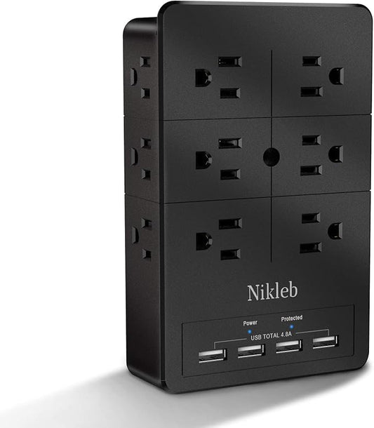 Surge Protector Wall Charger, 12 Wide AC Outlets Power Strip, 4 Ports USB Charging Blocks, Multiple Plug Adapter Wall Mount, Plug Extender Heavy Duty, Outlet Splitter for Home, Office Supplies