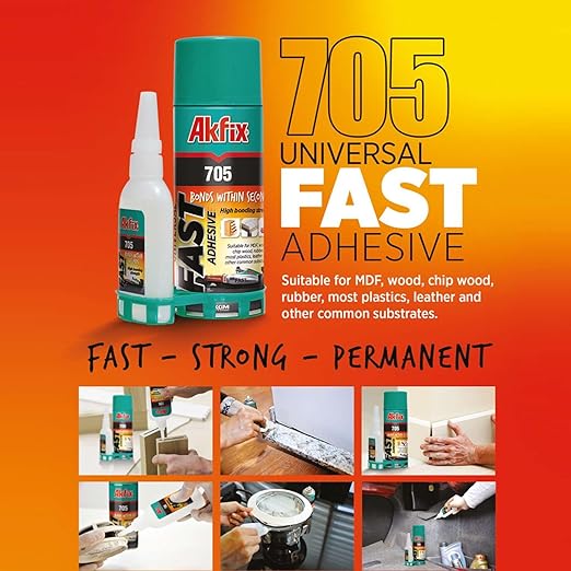 Akfix - GA055 705 Fast Adhesive CA Glue (0.7 oz.) with Activator (3.38 fl oz.) [Clear Super Glue Adhesive and Accelerator Spray]