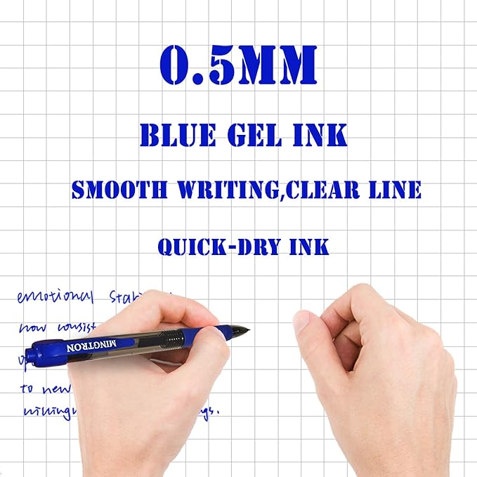 Blue Gel Pens, Fine Point, No-Smear, Click, Retractable, 50 Pack (0.5MM, Smooth Writing)