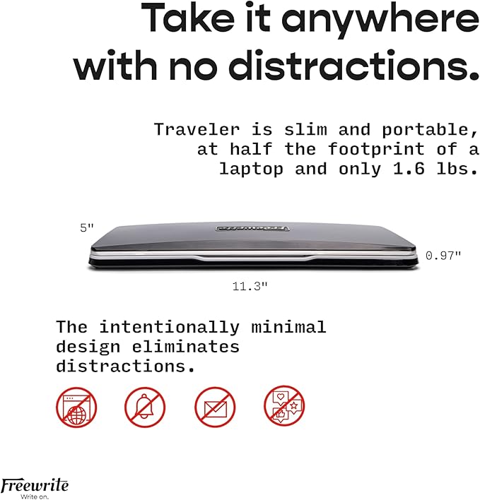Freewrite Traveler | Lightweight and Portable Typewriter with E Ink Digital Screen for Distraction-Free Drafting | Word Processor with Wifi Cloud Sync and Long Battery Life for Writers on the Move
