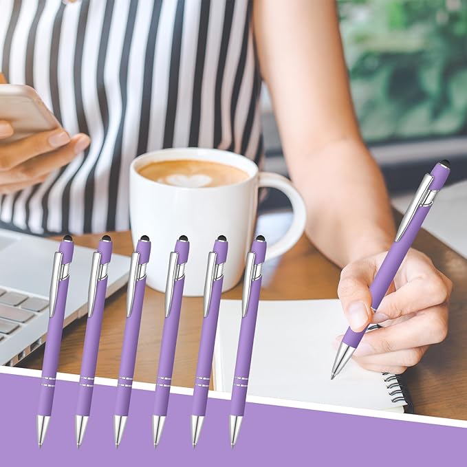12 Pcs Blue Ink Ballpoint Pen with Stylus Tip, 1.0 mm Metal Pen Stylus Pen for Touch Screens, 2 in 1 Thank You Pen Gift for Friends, Colleagues, Coworker, Office, Family(Purple)