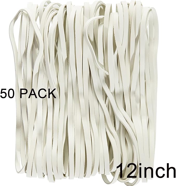 AMUU Rubber Bands 12inch Large 35 Pieces Rubber Bands Fits 8-33 Gallon Trash Cans File folders Elastic Bands for Office Supplies Home White rubber band Trash Cans