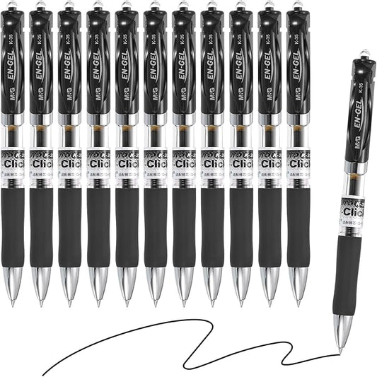 M&G Gel Pen Medium Point 0.5mm, 12 Pack Quick Dry Smooth Retractable Black Gel Ink Rollerball Pen for Home Office Writing Note Taking Journaling Business, Style 1