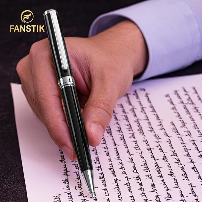 Black & Silver Luxury ballpoint Pen (Made In USA) fancy gift set for women, Chrome Finish, Professional executive pen gift set for men (Lux BallPoint Black-Silver)