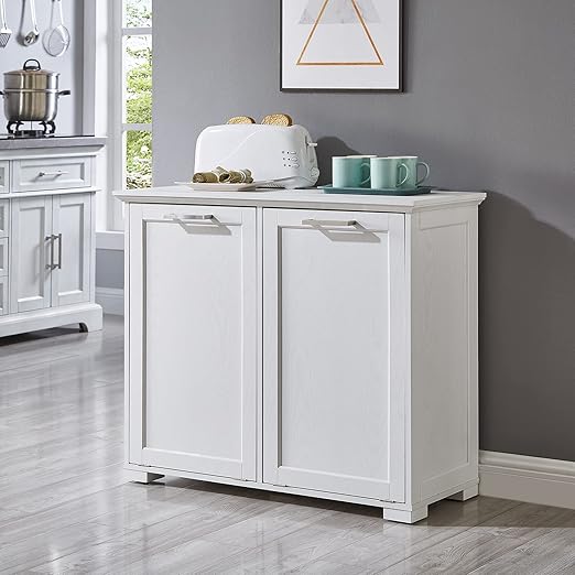 OLD CAPTAIN Double Tilt Out Trash Cabinet, Wooden Kitchen Garbage Can Free Standing Holder (White)…