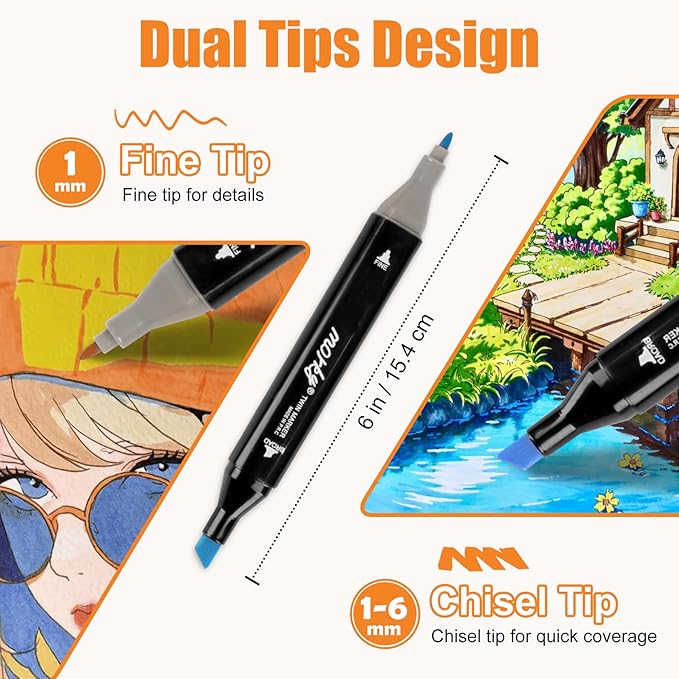 168+2 Colors Alcohol Markers with Free App, Chisel Tip and Fine Tip, Dual Tip Alcohol-Based Marker set for Artist Adult, Art Marker for Painting, Coloring, Sketching and Drawing,Great Gift Idea