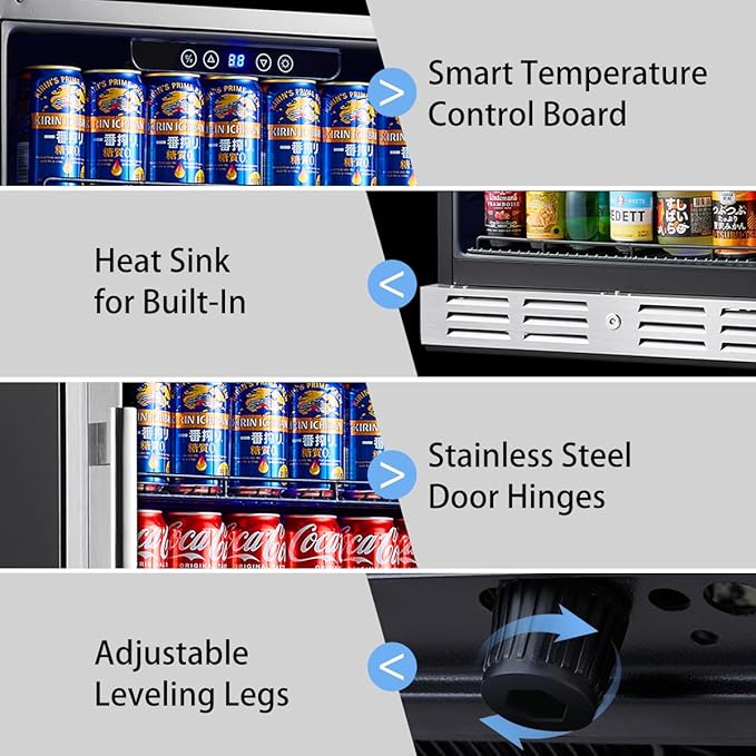 Kalamera 24 inch Beverage Refrigerator - 154 Cans Capacity Beverage Cooler- Fit Perfectly into 24" Space Built in Counter or Freestanding - for Soda, Water, Beer or Wine - For Kitchen, Bar or Office