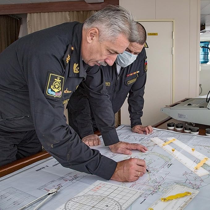 3 Pcs Basic Navigation Set,Including 15inch Parallel Ruler with Brass Arms, Nautical Protractor, and 6 Inch Marine Fixed Points Divider, Marine Accessories with Clear Scales for Boat