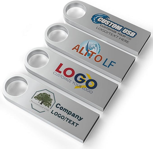 ABLAZE Custom Flash Drive 128MB 10 Pack, Personalized USB with Your Logo Metal Thumb Drives USB 2.0 Memory Stick Pendrive (Sliver)