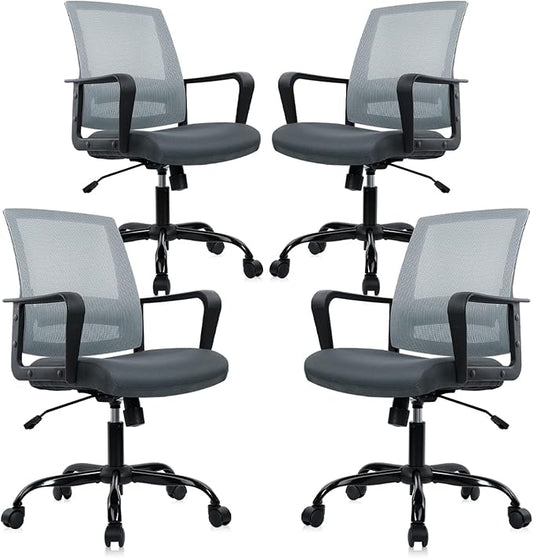 CLATINA Ergonomic Office Desk Chair - Mesh Office Chair with Adjustable Lumbar Support, Rolling Comfortable Computer Task Chairs with Arms for Home Conference-Gray, 4 Pack