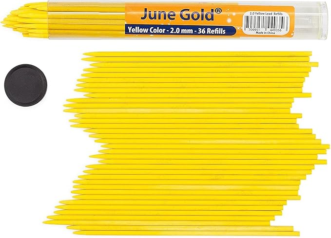 June Gold 36 Yellow (Pineapple #103) Colored 2.0 mm Lead Refills, Bold Thickness for Heavy Use, Break Resistant with a Convenient Dispenser