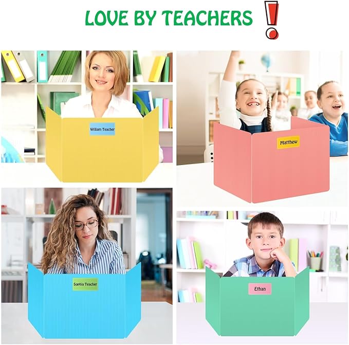 24 Pack Desk Privacy Panel Desk Divider - Pastel Colorful Testing Dividers for Classroom Supplies- Easy Clean Privacy Shields for Student Testing Desk dividers- Includes Extra Labels
