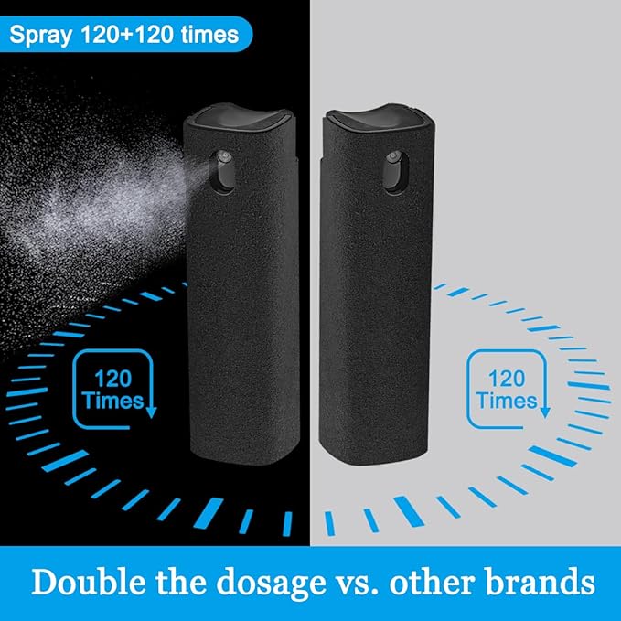 walrfid 2 Pack Screen Cleaner Spray and Wipe for Laptop Monitor and Car Screens, Phone Touchscreen Mist Cleaning Kit for Cellphone, Tablet, PC, Computer, LCD, MacBook, iPhone, iPad, Mac Pro - Black