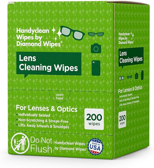 HandyClean Pre-Moistened Lens Cleaning Wipes, Eyeglass Wipes, Screen Wipes, Case of 8 Boxes - 200 ct of 6 x 5 inches Individually Packed Lens Cleaner Wipes