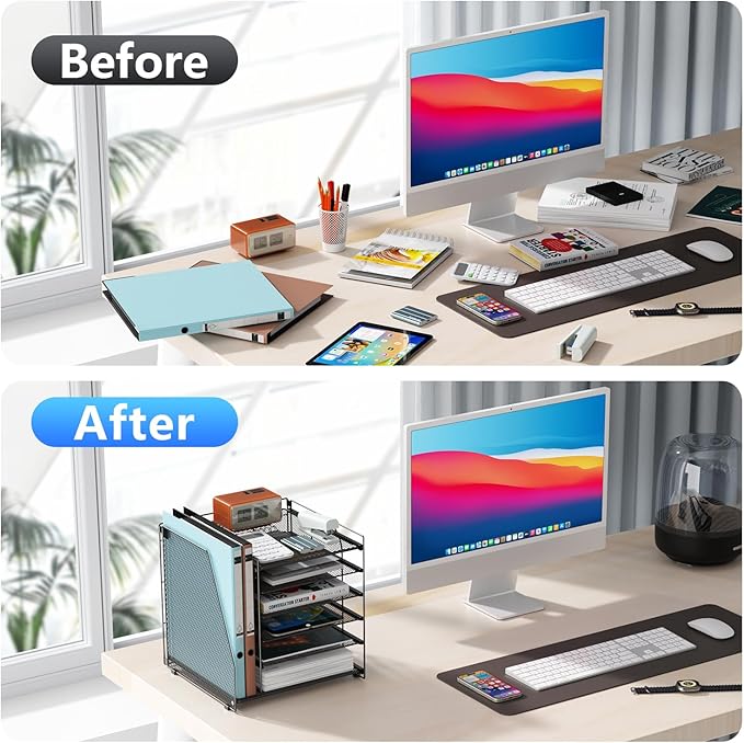 gianotter Desk Organizers and Accessories, 6-Tier Paper Organizer with File Holder, Document Organizer, Office Decor, Home Office Essentials(Black)