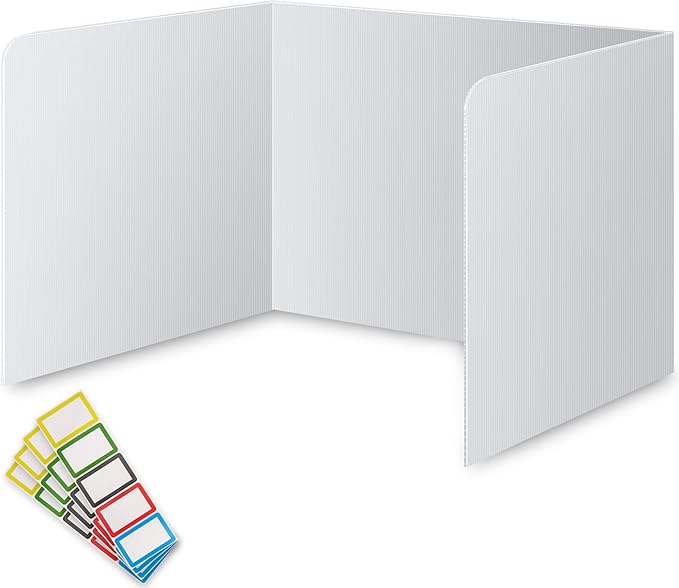 22 Pack Classroom Privacy Shields for Student Desks - Easy to Clean Plastic Sneeze Guard Folder Desk Divider Study Carrel - Classroom Materials for School Teachers - Includes Extra Labels