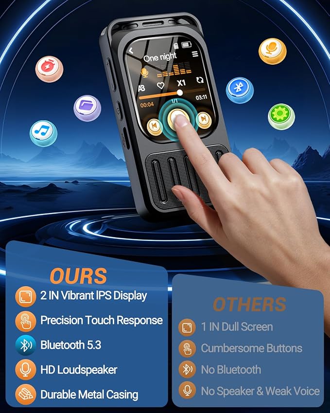 128GB Digital Voice Recorder with Bluetooth & 2" Touchscreen, 3072Kbps HD XIXITPY Voice Activated Recording with Password, Playback, A-B Repeat, MP3 for Lectures, Meetings, Interviews