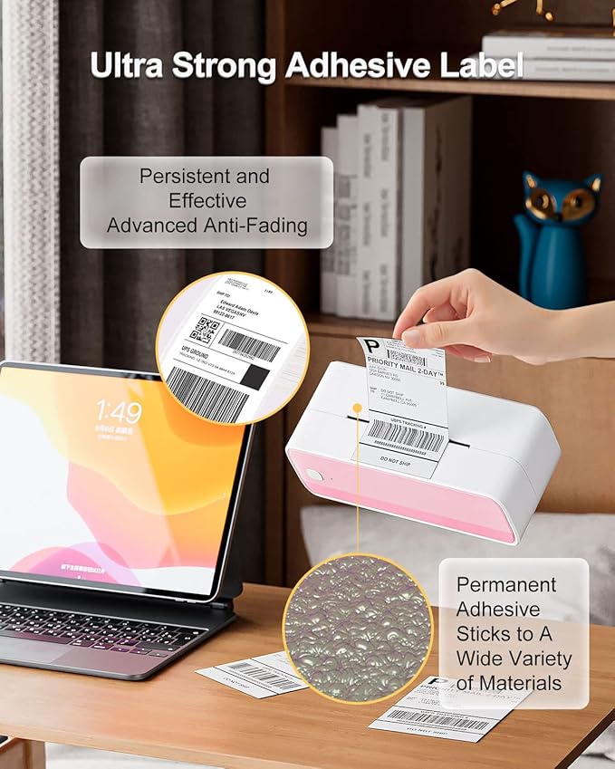 Phomemo 4x6 Shipping Labels, 500 PCS Fan-Fold Thermal Labels, Compatible with MUNBYN,JADENS,Nelko,Phomemo 241bt,243BT, D450BT,D520BT,2411BT Label Printer,Water/Oilproof Label Stickers for Address Mail
