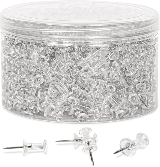 1000 PCS Clear Push pins Tacks for Wall Cork Board Bulletin Board use Clear Plastic Head Pins for Home Office Craft Projects