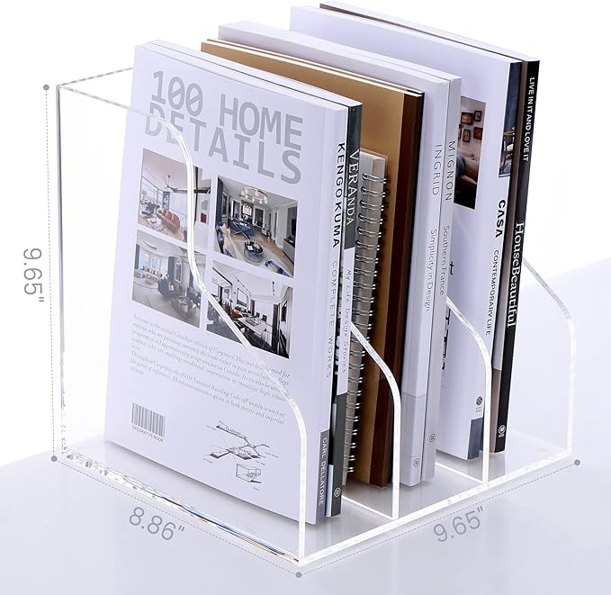 Desk File Organizer, Acrylic Magazine File Holder with 3 Vertical Compartments Rack File Sorter for Office Home Classroom Desk Organization, Clear…