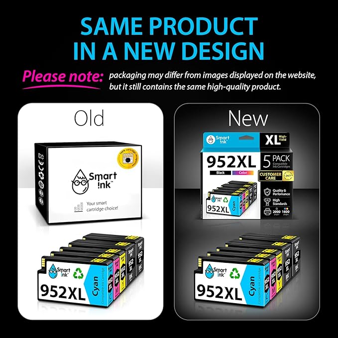 Smart Ink Compatible Ink Cartridges Replacement for HP952XL 952 XL 2 Black and Cyan/Magenta/Yellow (5 Combo Pack) to use with HP OfficeJet Pro 8710 7740 8720 8715 8210 8703 OfficeJet 8702 Printers
