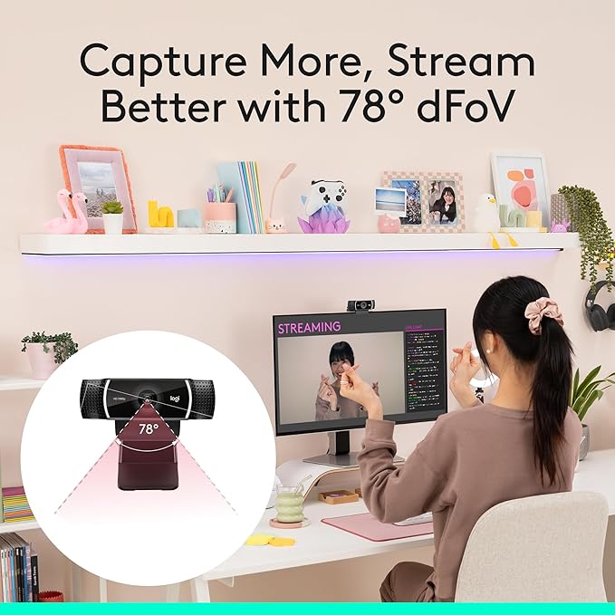 Logitech C922x HD Pro Webcam, Full HD 1080p/60fps Video, Clear Audio, HD Light Correction, PC Camera Webcam, Works with Skype, Zoom, Mac, Tablet - Black