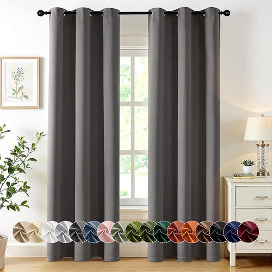 MIULEE Grey Blackout Curtains for Bedroom Living Room 84 Inches Long 2 Panels, Thermal Insulated Room Darkening Drapes Solid Grommet Top Noise Reduction Light Blocking Window Treatments 40x84 Inch