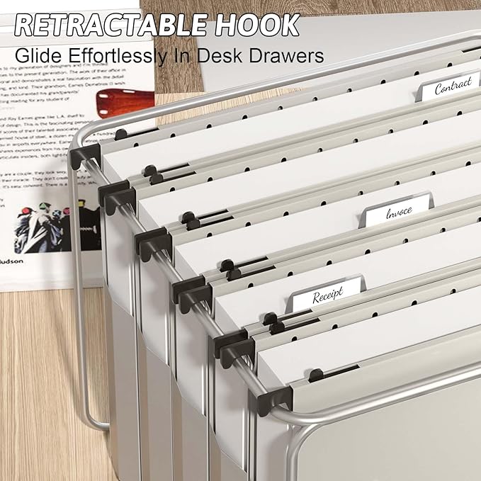 Plastic Extra Capacity Hanging File Folder Letter Size,12 Pack Reinforced Expandable Hanging Folders,Heavy Duty 2 Inch Expansion,Adjustable Tabs,Hanging Organizer Designed for Bulky Files(Gray)